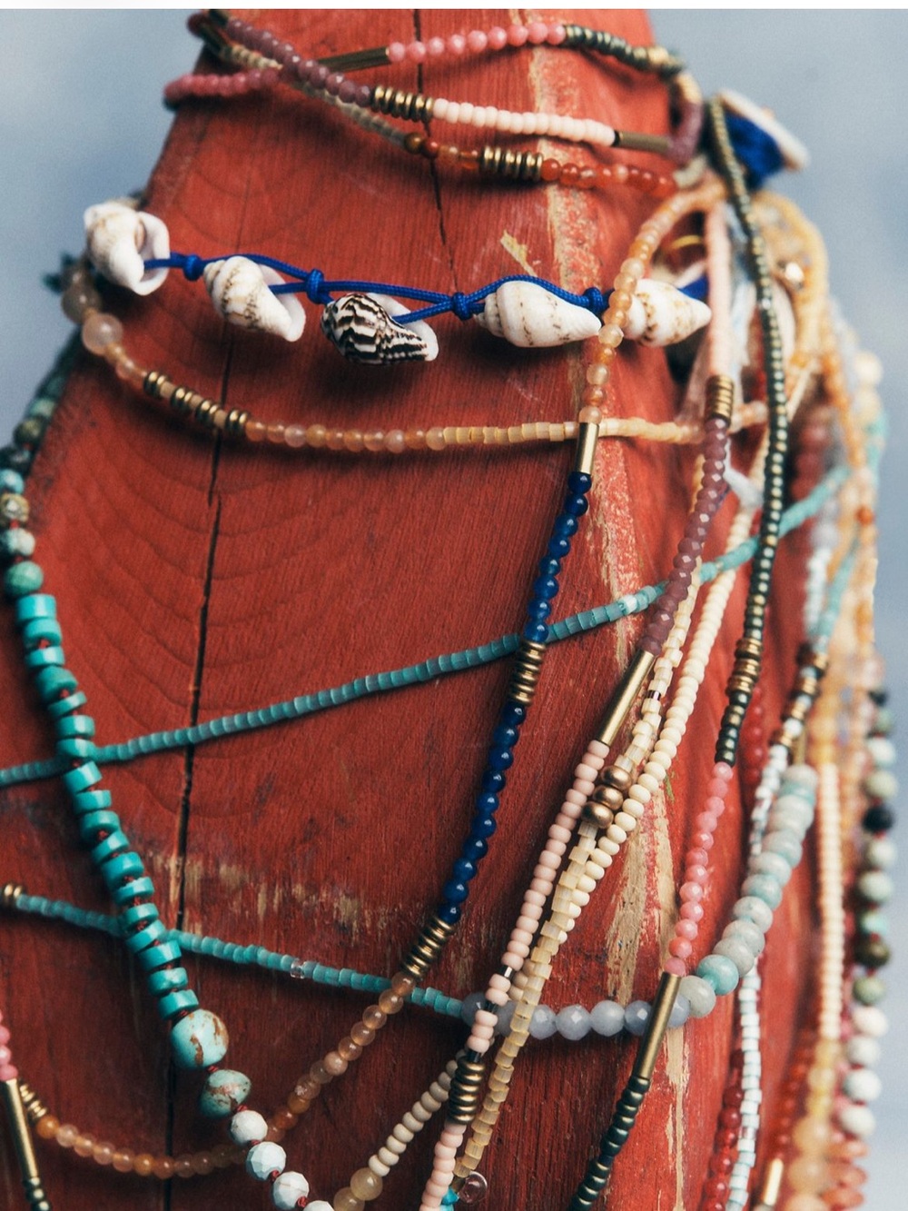 NWOT Free People Multi-Strand Wooden & Stone Bead Necklace